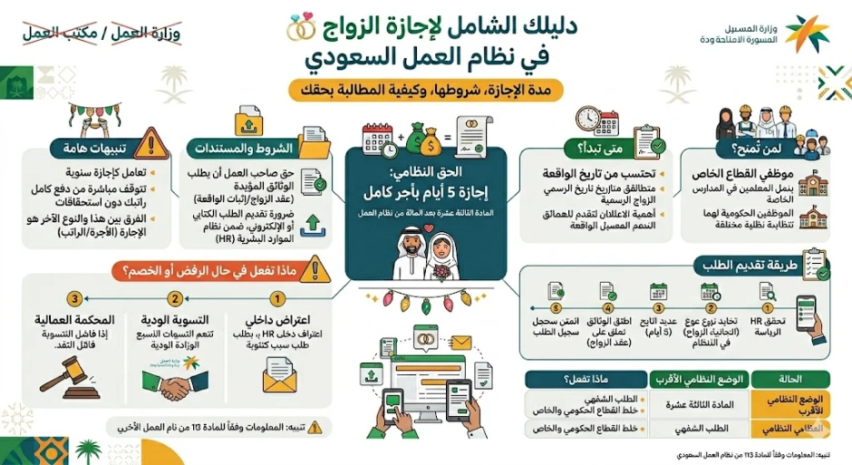 انفوغرافيك اجازة الزواج وزارة العمل