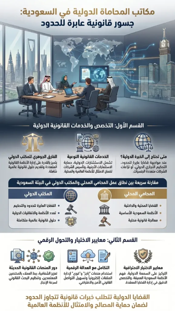 ميزان العدالة يرمز لخدمات مكاتب محاماة دولية في السعودية لتقديم استشارات عابرة للحدود.
