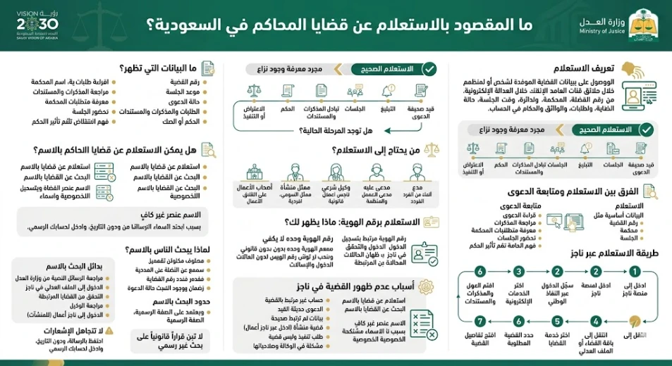 انفوغرافيك الاستعلام عن قضايا المحاكم