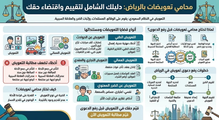 انفوغرافيك محامي تعويضات بالرياض